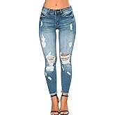 CME SHOWU Women Skinny Ripped Jeans Stretch Distressed Destroyed Denim Pants