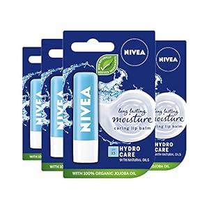 NIVEA-Lip-Balm-Hydro-Care-with-SPF-15-Pack-of-4-4-x-48g-Hydrating-Lip-Balm-with-Aloe-Vera-Moisturising-Lip-Care-with-Natural-Oils-for-12h-Moisture-Care-Lip-Balm-SPF-15 NIVEA Lip Balm Hydro Care with SPF 15 Pack of 4 (4 x 4.8g), Hydrating Lip Balm with Aloe Vera, Moisturising Lip Care…