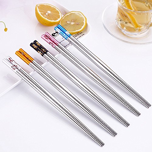 image for ZTTONE 1 Pair Length White Flower Pattern Stainless Steel Chopsticks L