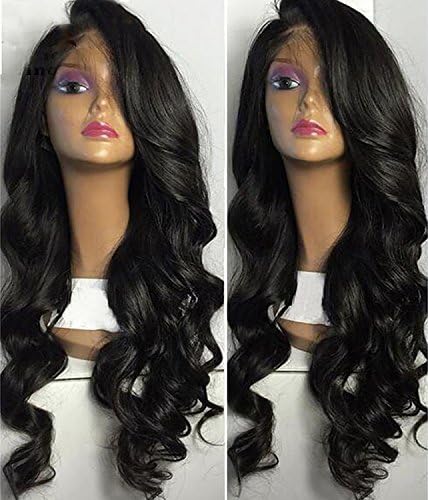 Fyonas Long Natural Wave Lace Front Wigs Synthetic Heat Resistant Fiber Wig for Women Body Wave Free Part Guleless Wig (22-24 Inch,#1B Color)
