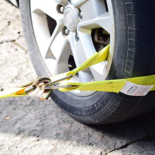 Otherya 2inch X 36inch Long Axle Tie Down Straps with D-Ring and Protective Sleeve -10,000 Pound Capacity - Auto Car Hauler Tie Downs Tow Wrecker for Demco Kar Kaddy Dollys (Pack of 4)
