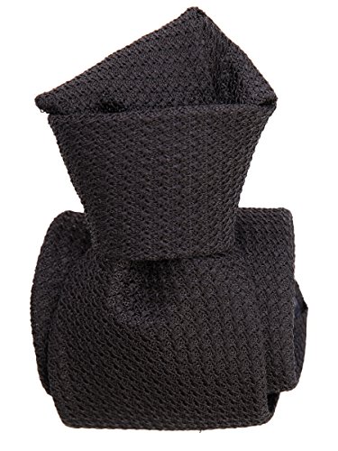 Elizabetta Men's Italian Silk Grenadine Tie, Black, Handmade in Italy