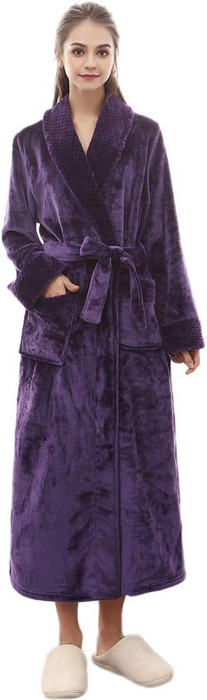 VOYOAO Womens Plush Kimono Soft Spa Long Bathrobe Flannel Sleepwear (,)