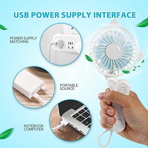Portable Fan Battery Operated Mini handheld Fan Small Personal Foldable fans Quiet Rechargeable Fan Usb Charger Desk Fan Cute Cat Design for Women Kids Outdoor Travel Camping Office Home (white) - Thumbnail 6