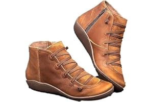 Dbzhuyn Ankle Boots for Women Arch Support,Womens Ankle Boots Low Heel Fashion Lace Up Zipper Boots & Booties Casual Walking Short Boots Slip On Vintage Leather Boots for Ladies Fall Winter Outdoor