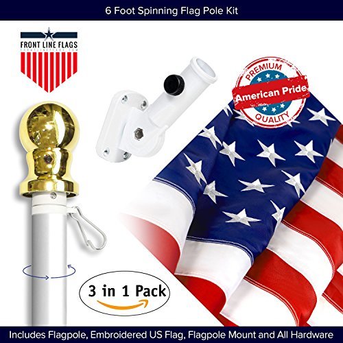 American Flag Kit Includes 6ft Spinning Flagpole, 3x5 Embroidered US