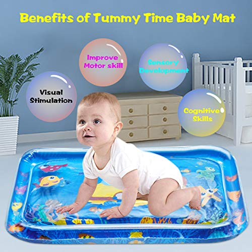 TEPSMIGO Tummy Time Water Mat, Baby Toys for 3, 6, 9, 12 Months - Inflatable Water Play Mat for Baby Infants for Sensory Development, Visual Stimulation Toy 26 x 20 inches