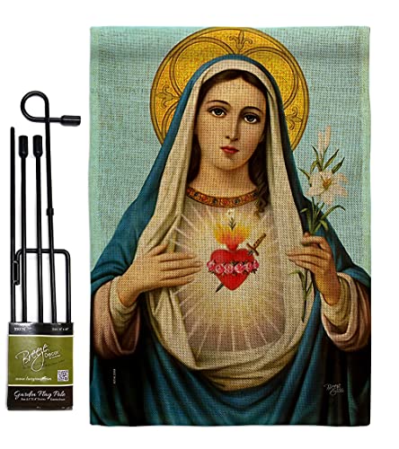 Breeze Decor Prayer to Our Lady Burlap Garden Flag Set with Stand Religious Fai…