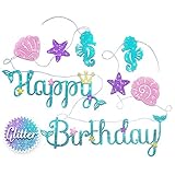 Mermaid Happy Birthday Banner - Mermaid Party Supplies Decorations | PREMIUM Under the Sea Mermaid Birthday Party Decor Theme | NEW for 2019, Cute, Sparkle Glitter, and Pre-assembled!