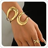 Todenb Gold Bracelets for Women Trendy Chunky Bracelets Gold Big Bracelet Ring Set Fashion Cuff Bracelet