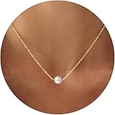 BSGRL Pearl Necklace for Women- 14K Gold-plated/White Gold-plated Dainty Pearl Necklace for Women