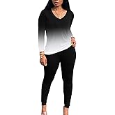 PINSV Women's Tracksuits 2 Piece Outfits Sweatsuits Long Sleeve Top Jogger Legging Pants Sets