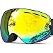 ZIONOR X Ski Snowboard Snow Goggles OTG Design for Men Women Adult with Spherical Detachable Lens UV Protection Anti-fog (VLT 7% Black Frame Revo Gold Lens)
