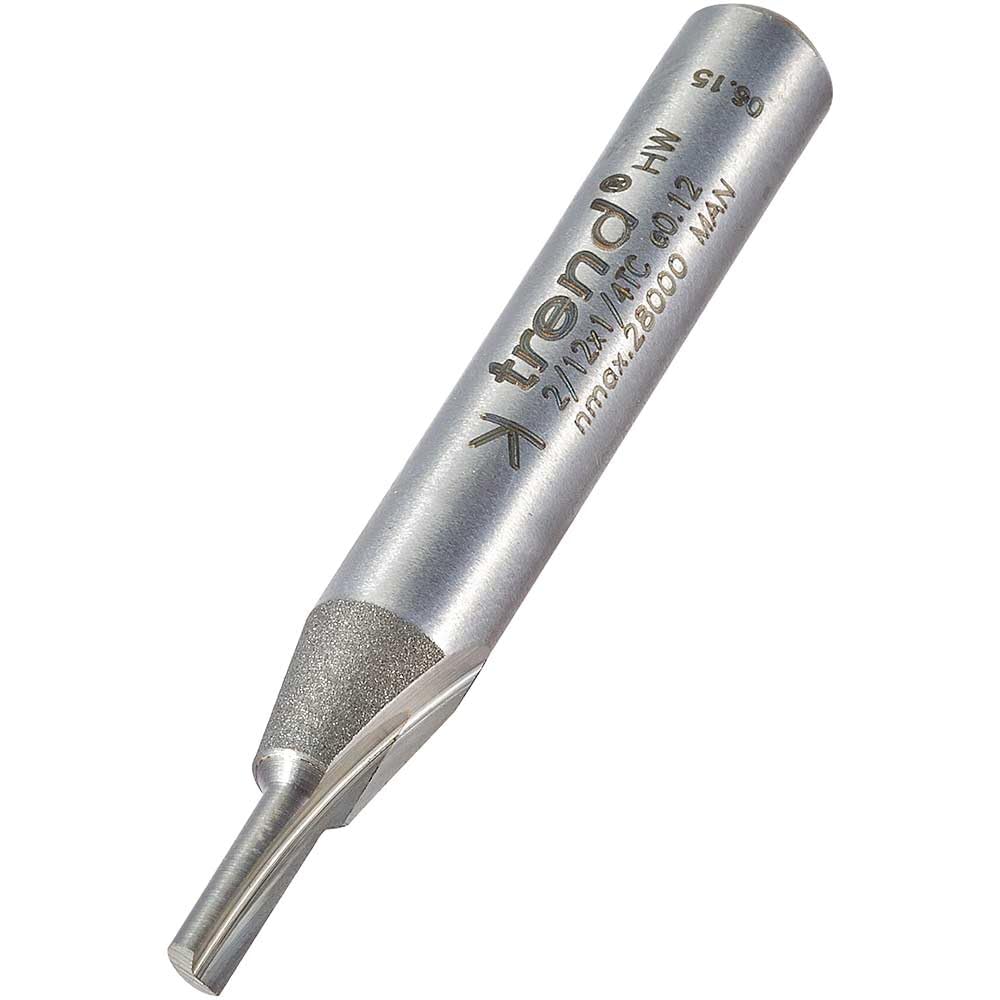 Trend Professional Single Flute Cutter, 1/4 Inch Shank, 2.7mm Cut Diameter & 8mm Cut Length, Tungsten Carbide Tipped, 2/12X1/4TC