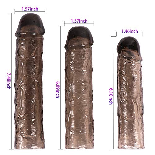 LUOWAN-3-PCS-Preservativo-Maschile-In-Lattice-Trasparente-Nero-Contraccezione-Sicura-Fallica-Realistica-Profilassi-In-Lattice-Dispositivo-Contraccettivo-Di-Coppia-Riutilizzabile-Misure-Differenti