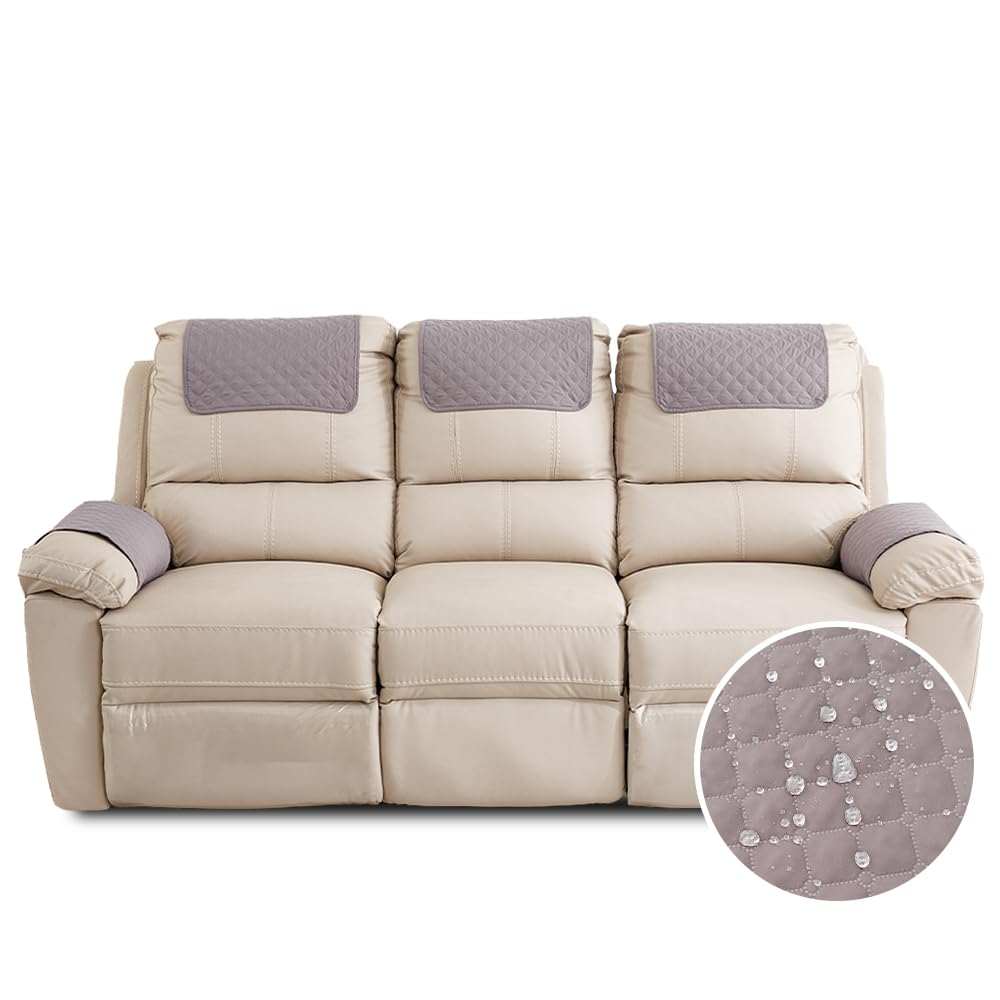 FANSU Armchair Covers for Arms Headrest Cover for Armchair Waterproof Slipcover with Side Pocket Nonslip & Washable & Abrasion Furniture Protector for Cat Dog Pets (3 Seater,Light grey)