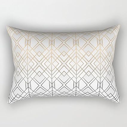 Gold And Grey Geo Rectangle Cushion Covers 40 X 60 Cm With Zipper