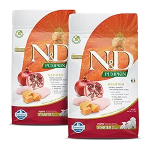 FARMINA N&D Pumpkin - Chicken & Pomegranate - Grain Free - Dog Dry Food - Starter Puppy - All Breed (Pack of 2, Each 800Gms)