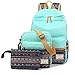 Artone Canvas Tribal Stripes Travel Daypack Campus Backpack With Crossbody Bag And Pencil Case Auqa Blue