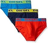 Diesel Men's 3-Pack Andre Cotton Stretch Brief, Charcoal/Green/Blue, Small