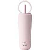 REDUCE Halo 24 oz Stainless Steel Vacuum Insulated Tumbler - Spill Proof Travel Mug with Flip Handle Lid - Keeps Drinks Cold for 32 Hrs - Dishwasher Safe - Cupholder Friendly - Pink Quartz