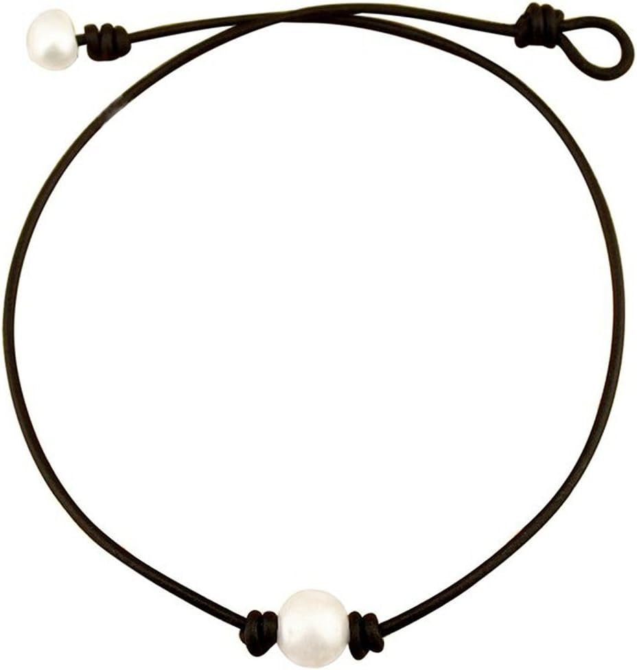 Weilim Freshwater Pearl Leather Rope Necklace for Women Necklace Handmade
