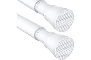 MEXAU 2 Pack White Tension Curtain Rod for Windows 28 to 48 inch, Adjustable Expandable Pressure Spring Curtain Rod No Drilling, 7/8" Curtain Rod for Bedroom Doorway Closet Door