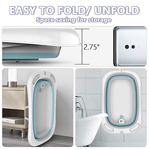 SURPCOS 4-in-1 Portable Baby Folding Bathtub, Collapsible Infant to Toddler Space Saver Foldable Bath tub, Anti Slip Skid Proof (Blue) - Thumbnail 4