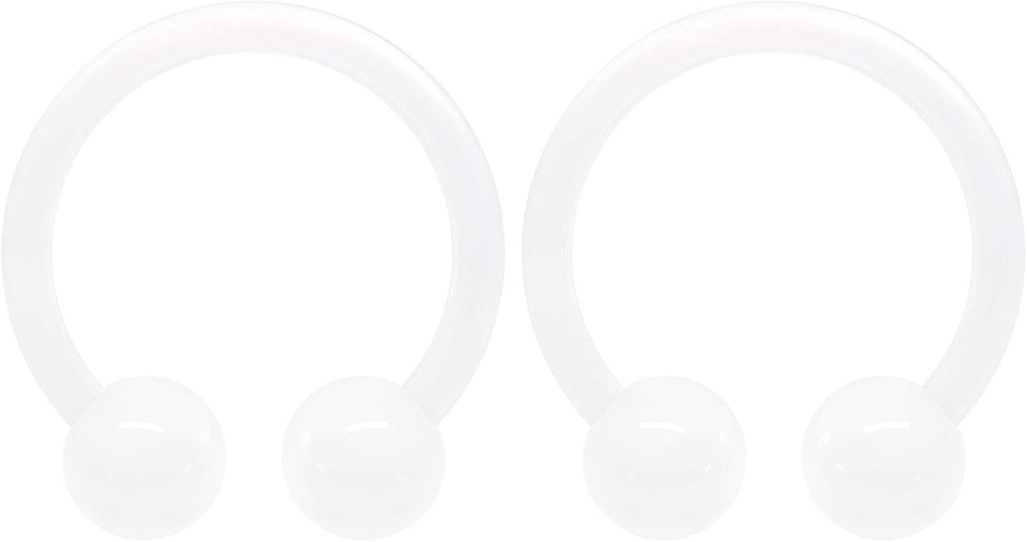 KJM FASHION 2 Pieces Transparent Bioflex Horseshoe Ear 1.2 mm 16 g Earrings 2 White, Blue,Green,Orange,Purple,White