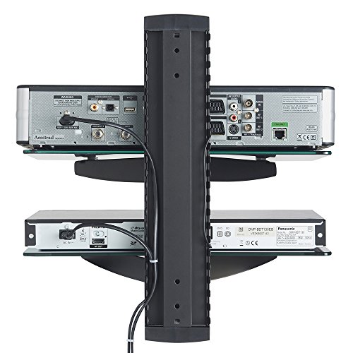 VonHaus 2-tier Floating Black Shelves with Flat Black Wall Mount Bracket and Strengthened Tempered Black Glass | for DVD Player, Sky/Virgin Box/Cable Boxes, Games Consoles, TV Accessories, Speakers