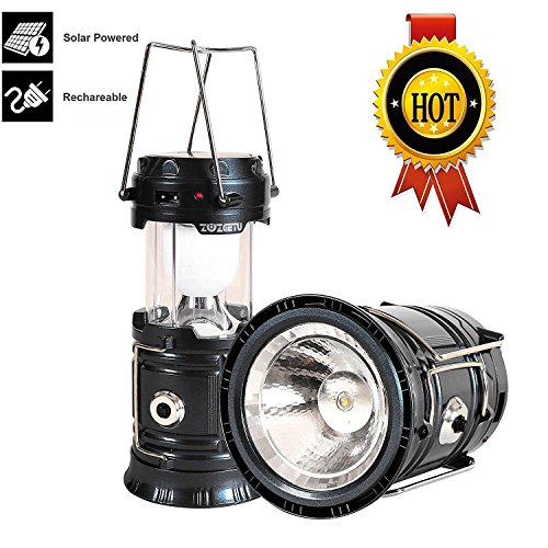 3-in-1 rechargeable solar LED Camping Lantern & portable outdoor survival ultra bright Lamp for fishing,emergency,hurricanes,hiking,hunting,storm (Black)
