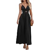 CUPSHE Women Casual Dress Beach Sleeveless V Neck Summer Cutout Spaghetti Straps Formal Maxi Sun Dresses