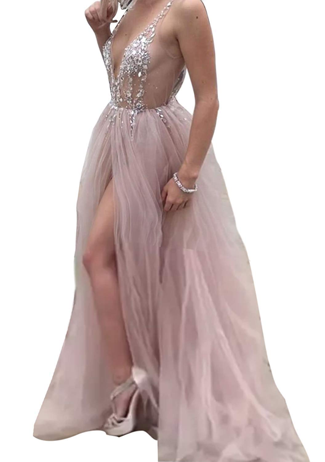 Prom Dress Long Formal Evening Gowns with Split Beading Prom Gowns