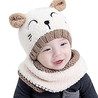 ZEYI Baby Girls Boys Warm Soft Knit Bear Hat Toddler Winter Crochet Beanie Cap Circle Scarf (2 Piece Sets) Beige