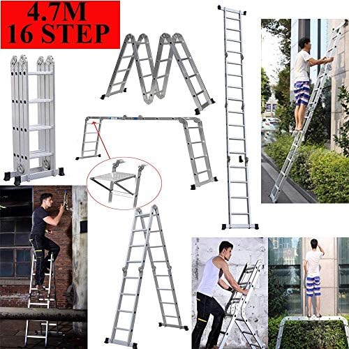 Aluminium Telescopic Ladder 16.5Ft/5M w/Heavy Duty Hook,SoftClose