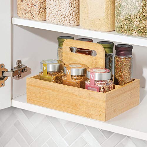 mDesign Bamboo Kitchen Condiment Storage Organizer Tote with BuiltIn