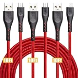 Micro USB Cable 10ft, CABEPOW Android Charger Cable「3Pack 10 feet 」,Extra Long Nylon Braided High Speed USB 2.0 Data Sync Charging Cord for Samsung, HTC, Motorola,Nokia,Kindle,MP3,Tablet and More-Red