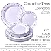 Elegant Silver and White Plastic Plate Set for Party, Includes 20 Dinner Plates (10.25”) & 20 Side Plates (7.5”), Heavy Duty Disposable Dinner Set for Holidays, Christmas, Events & Weddings - Dots
