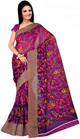 Sakhi Womens Faux Linen Silk Saree Free Size Pink,Multi