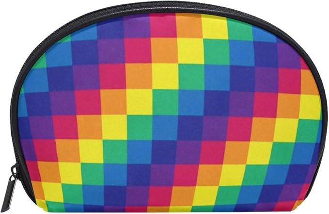Amazon 化粧ポーチ 化粧ポッチ 虹色 レインボー色 グリッド柄 マグボトル バニティーポーチ 化粧袋 収納バッグ トイレタリーバ 旅行出張用 洗面用具 小物入れ 橘orange 化粧ポーチ 通販