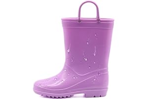 EUXTERPA Toddler Kids Rain Boots for Girls Boys Waterproof Solid Color Rain Shoes with Easy On Handles