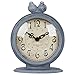 NIKKY HOME Vintage Table Clock, Shabby Chic Pewter Round Quartz Shelf Desk Clock with 2 Birds, 4.7