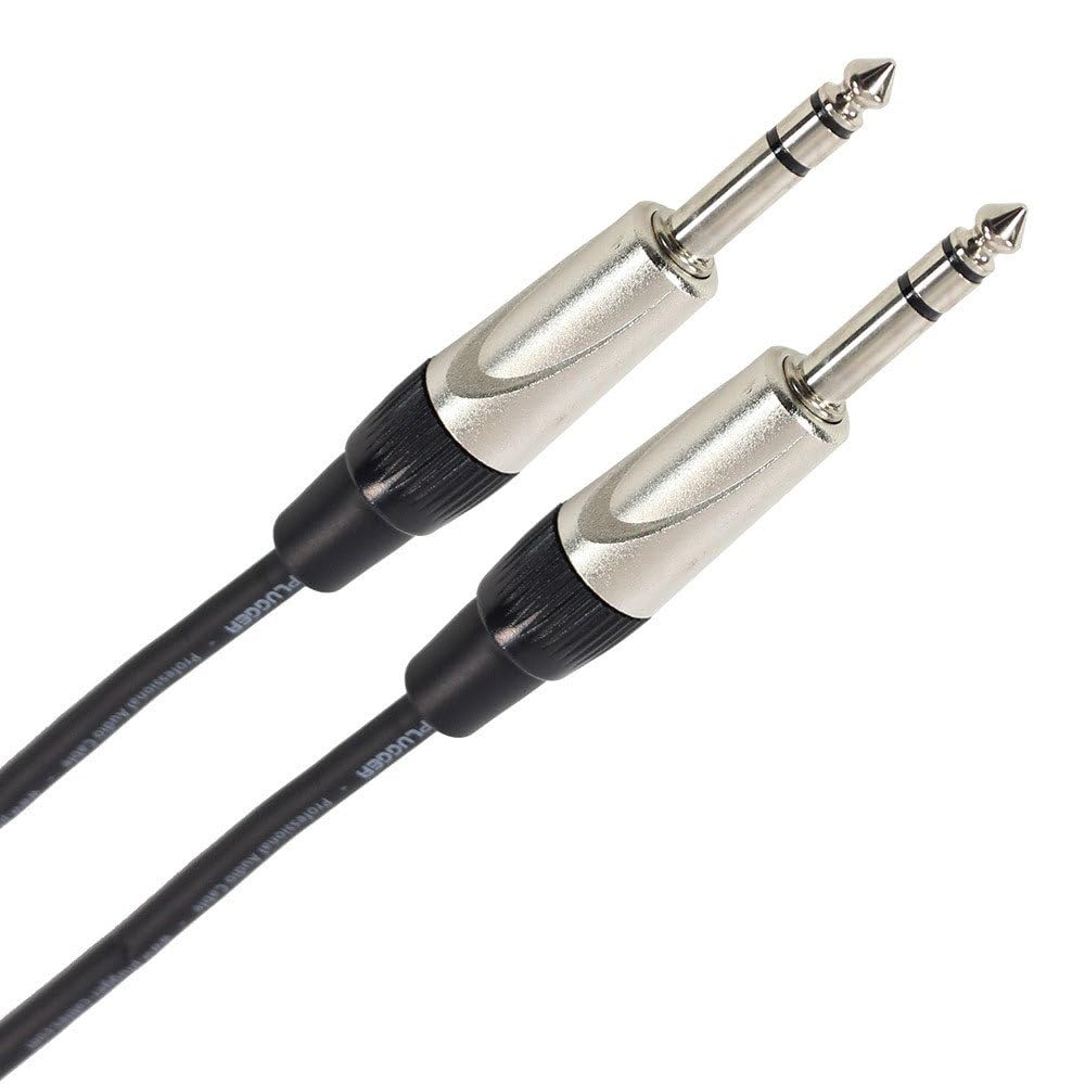 Plugger, 6.35mm TRS Male Jack / 6.35mm TRS Male Jack Stereo Instrument Cable Compatible Ampli, Bass, Guitar, Speaker, DJ Device, Synth and More - 10m Length - Pro Quality