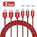 V-CEN Powerline Lightning Cable Charging Cable 3Pack 10FT Long Nylon Braided Lightning to USB Cable Charging for iPhone 7/7 Plus/6s/6s Plus/6/6Plus/5s/5c/5, iPad/iPod - Red