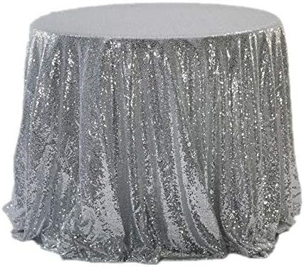 Durable Round Sequin Table Cloth Cover Home Party Decoration Glitter Desktop (Silver, 80cm/32in)