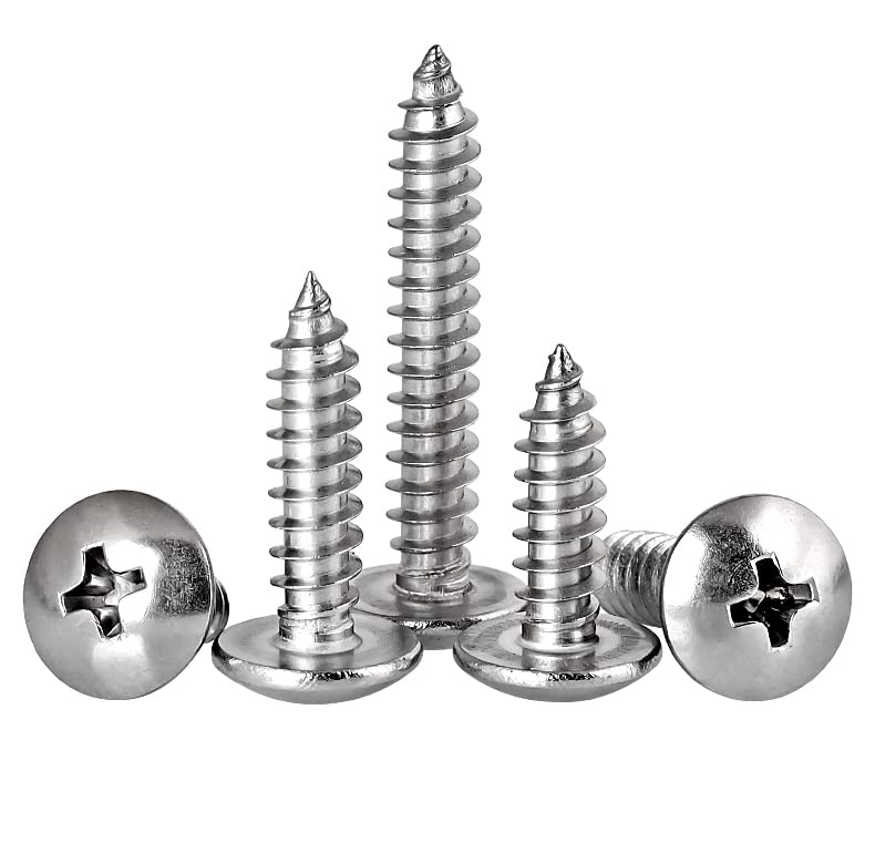 FandWay 125Pcs Self Tapping Screws 304 Stainless Steel,M4 Wood Screws Kit,Truss Head Self Drilling Screw,Round Head Sheet Metal Screw Phillips Drive for DIY WoodWork Repairs.