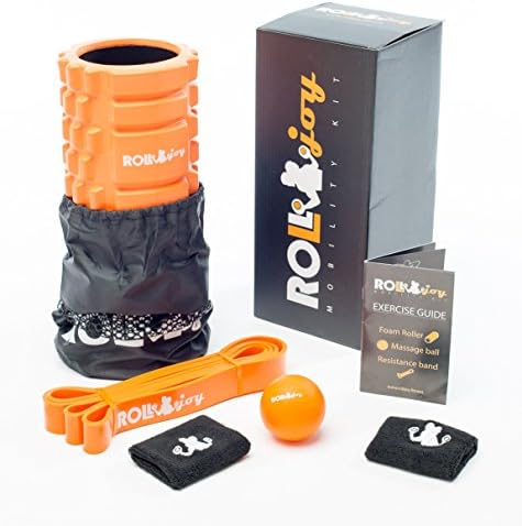 RollJoy Mobility Kit for Women – Travel-Friendly Exercise Kit for Pain Relief, Trigger Point Therapy and Deep Tissue Massage – Contains Foam Roller, Stretching Band and Lacrosse Ball - Orange