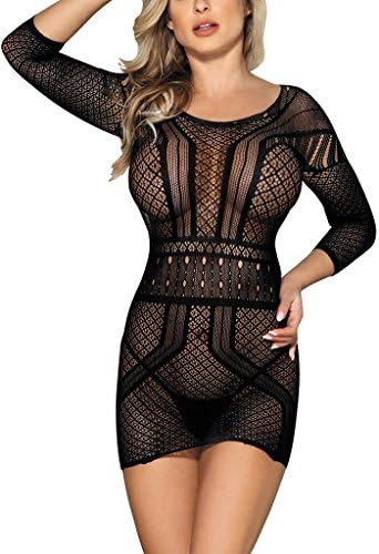 Wantmore Womens Plus Size Mesh Lingerie Chemise Fishnet Bodystocking