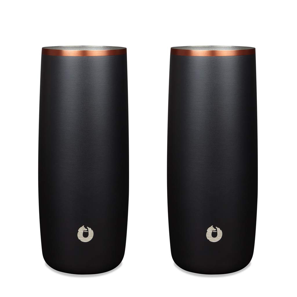 SNOWFOX Premium Vacuum Insulated Stainless Steel Cocktail Glass/Drink Tumbler, Set of 2, Drinks Stay Icy Cold, Thermal Highball Glasses, Elegant Home Entertaining, Classic Barware, 14.5 oz, Black/Gold
