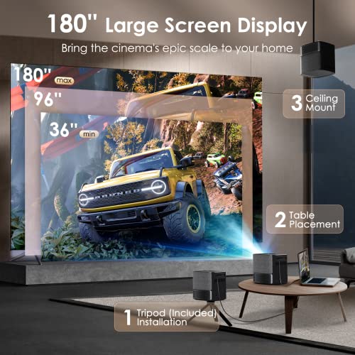 MUDIX Native 1080P Projector, 5G WiFi Projector 4K Support, 4P Keystone&Zoom Outdoor Movie Projector with Remote Control HDMI AUX USB, Portable Video Projector for Laptop/Phone/Switch/PPT/iOS/Android